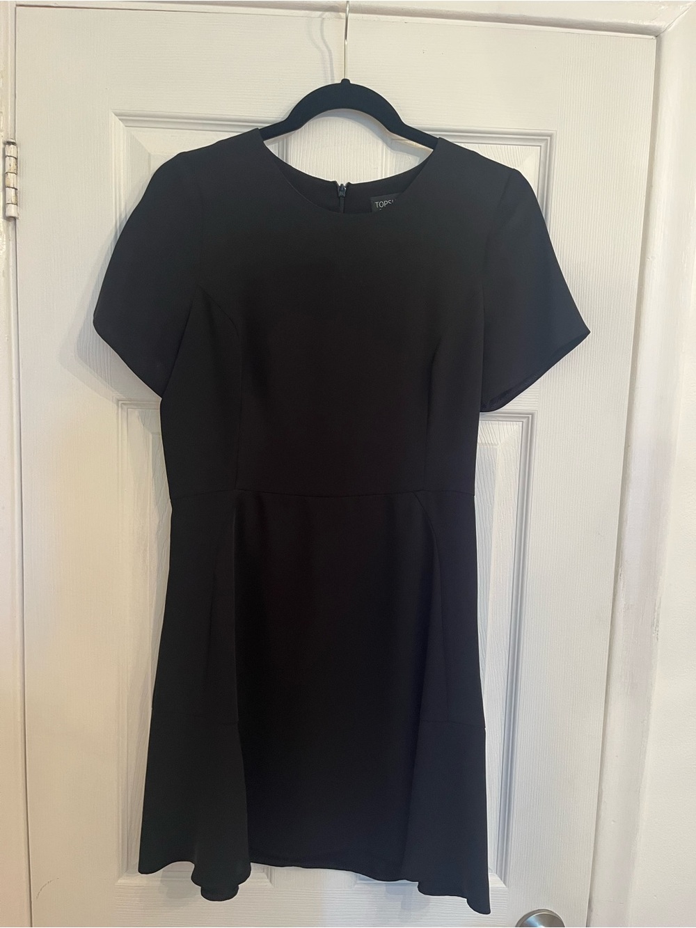Topshop Black Short Sleeve Fit-and-Flare Dress